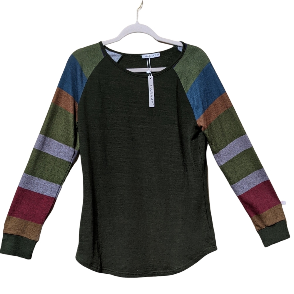 Harhay pull over lightweight long sleeve multicolored sleeve shirt medium